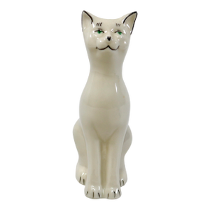 1990's Vintage Belleek Ireland Porcelain White Cat Figurine With Green Eyes