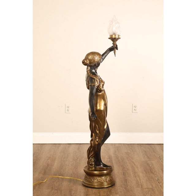 Late 20th Century Neoclassical Style Pair Of Bronze Figural Torchere Floor Lamps For Sale - Image 16 of 18
