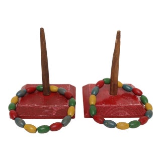 Pair of Vintage Folk Art Handmade Wooden Ring Toss Games For Sale