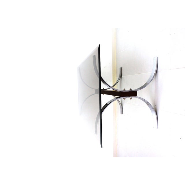 Chrome-Plated Steel and Wood Coffee Table with Smoked Glass Top, 1970s For Sale - Image 4 of 6