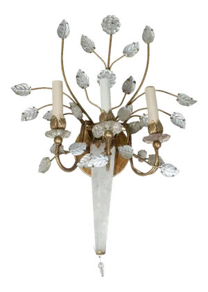 Vintage 1960s Crystal and Silver Leaf Foliate Motif Sconce