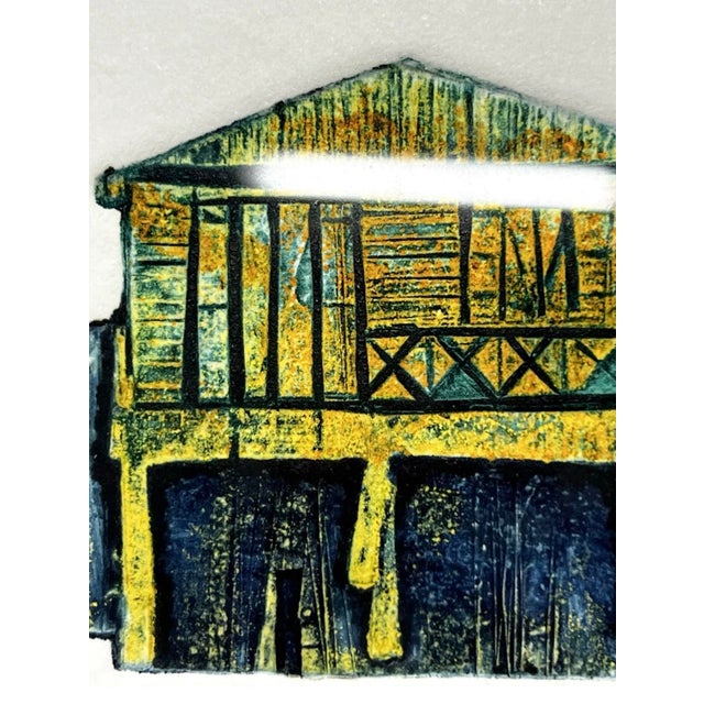 Puerto Rico Beach House Engraving Original Art Work Signed 2003 Framed 13”x13” For Sale - Image 4 of 8