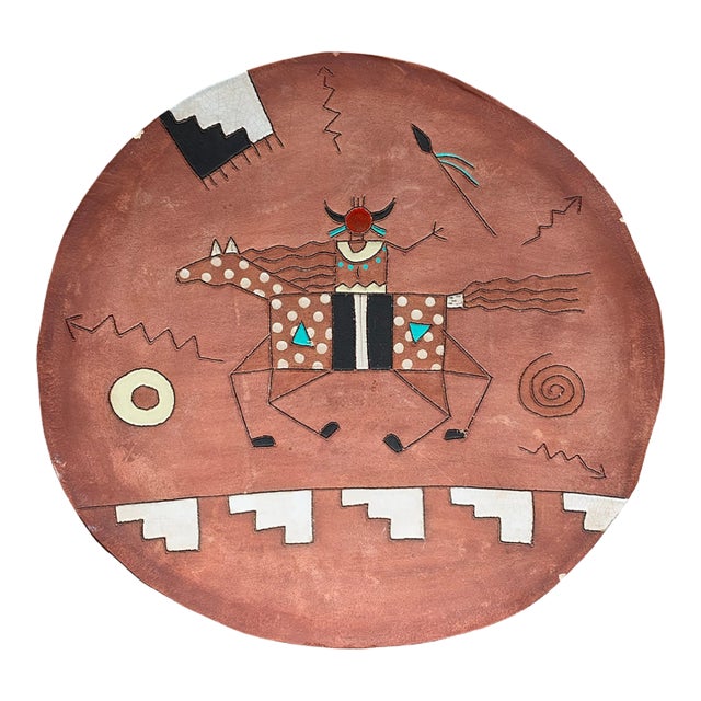 Hand-Painted Southwestern Ceramic Bowl by Red Clay Horse Co., 1989 For Sale