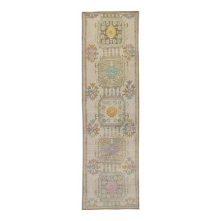 1960s Colorful Geometric Design Handwoven Wool Vintage Turkish Runner 3'1" X 10'1" For Sale