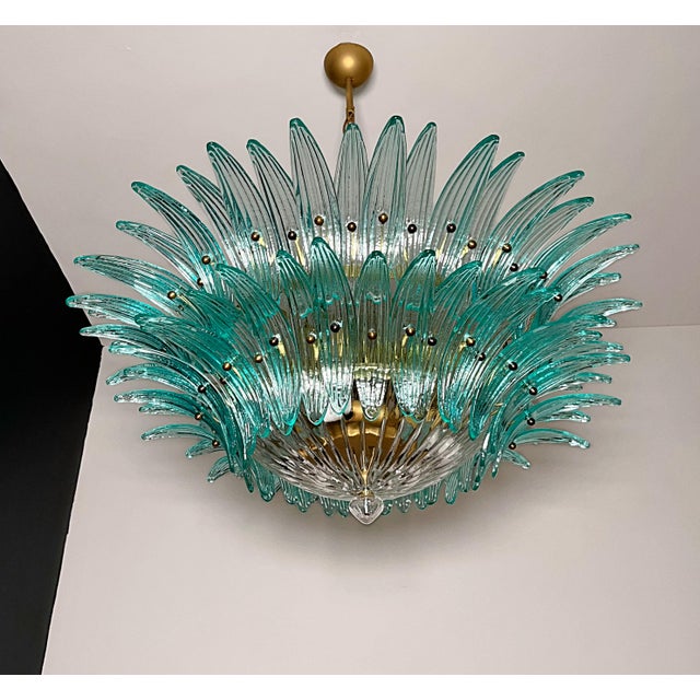 1990s Vintage Murano Chandelier with 82 Turquoise Glasses, 1990s For Sale - Image 5 of 18