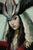 Figurative Morgan La Fay by Nadezda | Oil on panel Woman in elaborate costume holding a fan. For Sale - Image 3 of 5
