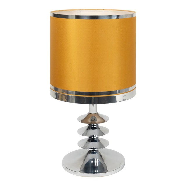 Mid-Century Space Age Table Lamp in Chrome and Fabric, Italy, 1970s For Sale