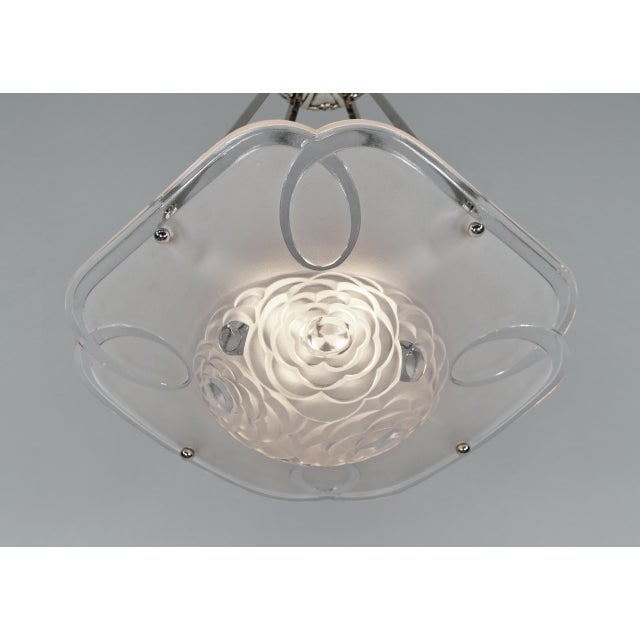 Metal French Art Deco Pendant Light by Degue 1930 France For Sale - Image 7 of 11