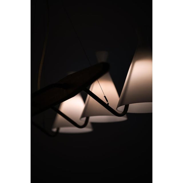 White Ceiling Lamp in Brass, Teak and Opaline Glass attributed to Svend Aage Holm Sørensen, 1950s For Sale - Image 8 of 10