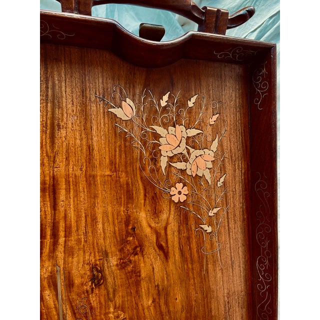 Brown Mid 20th Century Anglo-Indian Folding Rosewood Tray/Butler's Table With Mixed Metal Inlay For Sale - Image 8 of 10