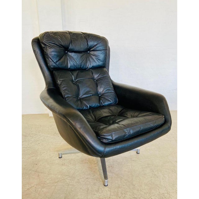 Mid-Century Danish Black Leather Swivel Chair from Dux For Sale - Image 9 of 18