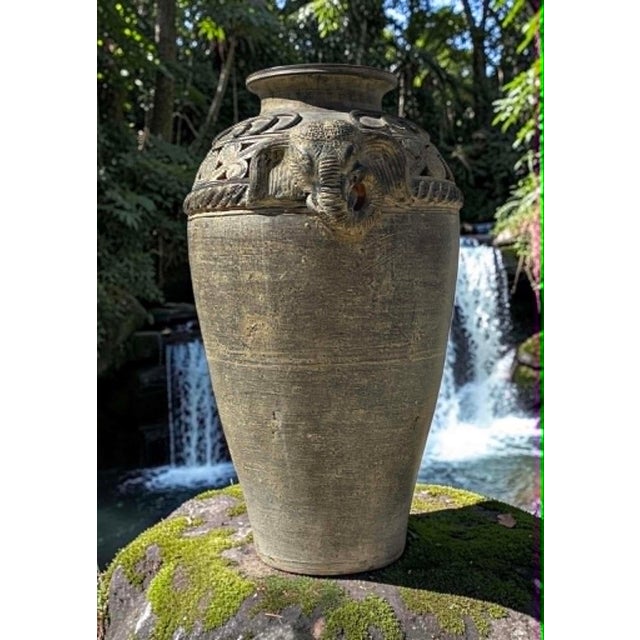 Ceramic Late 20th Century Thailand Ban Chiang Vintage Earth Ware Terracotta Elephant Floor Vase For Sale - Image 7 of 9