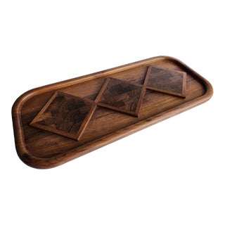 1970s Staved and Lathed Teak Wood Cheese and Charcuterie Tray For Sale