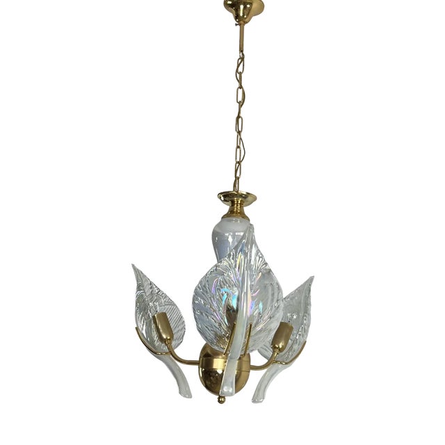 Mid-Century Hanging Light with Murano Glass Leaves, 1960s For Sale