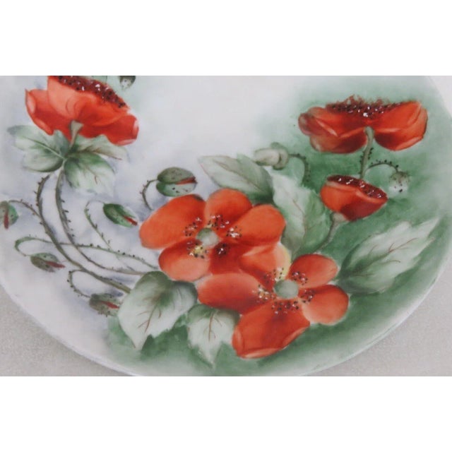 Late 19th Century Mz Austria Porcelain Hand Painted Green Red Poppy Flowers Plate For Sale - Image 5 of 8