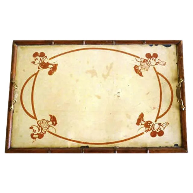 Wood & Painted Metal Mickey Mouse Tray, 1930s For Sale