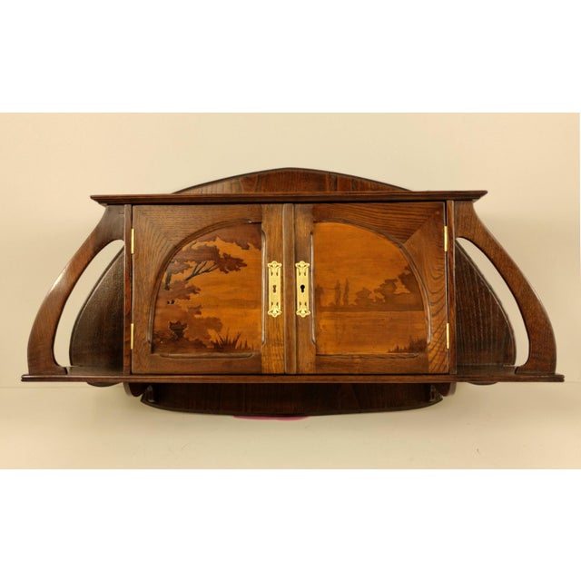 Art Nouveau French Oak Wall Cabinet with Painted Landscape, 1900s For Sale - Image 10 of 14