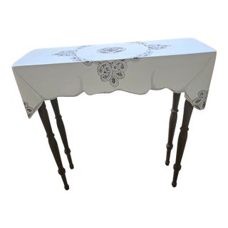 Trompe l'Oeil Draped Wood Tablecloth Console Table For Sale