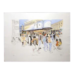 William Papas "Down Town" Signed Numbered Hand Colored Etching