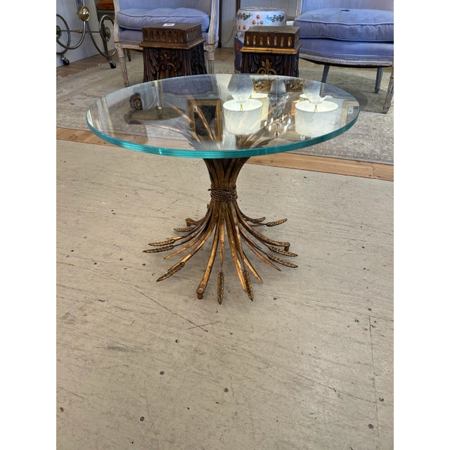 Hollywood Regency Hollywood Regency Gilt Metal Wheat Sheaf End Tables- A Pair For Sale - Image 3 of 10