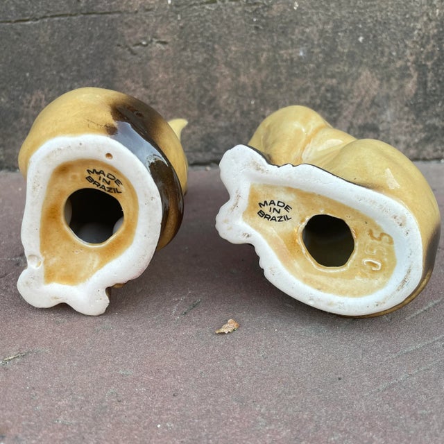 Mid 20th Century Ceramic Siamese Cats With Hand Painted Blue Eyes, Made in Brazil - a Pair For Sale - Image 12 of 13