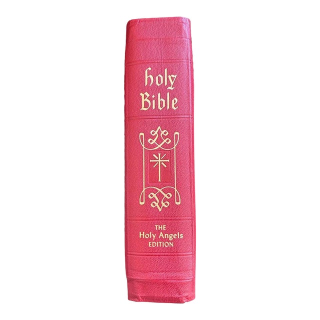 1955 Holy Angels Edition Catholic Bible – Red Gilt Illustrated Bible With Original Presentation Box For Sale
