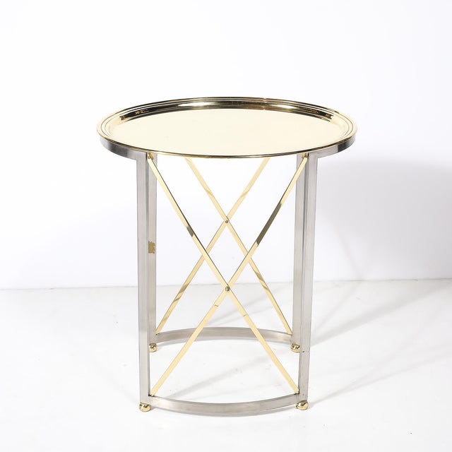 Mid-Century Polished Brass & Brushed Steel Side Table With Lattice Supports For Sale - Image 10 of 14