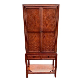 Mid Century Modern Rattan Chinoserie Bar Cabinet For Sale