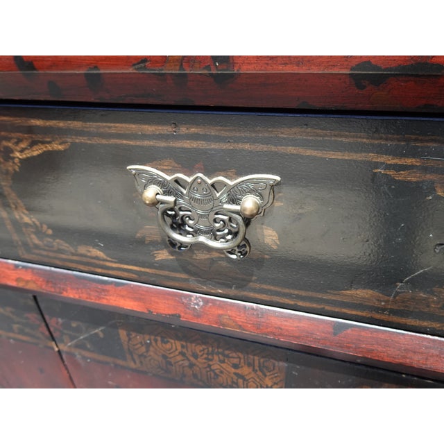Vintage Hooker Furniture Asian Red Hall Chest ~ Side Table Cabinet For Sale - Image 12 of 17