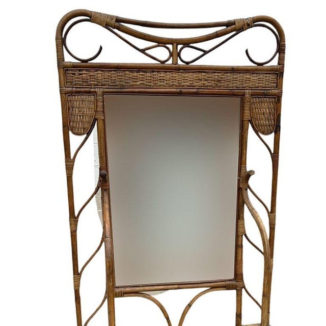 Wood Restored Early 20th Century Aesthetic Movement Bamboo& Grassmat Hall Tree W Mirror & Umbrella Stand For Sale - Image 7 of 8