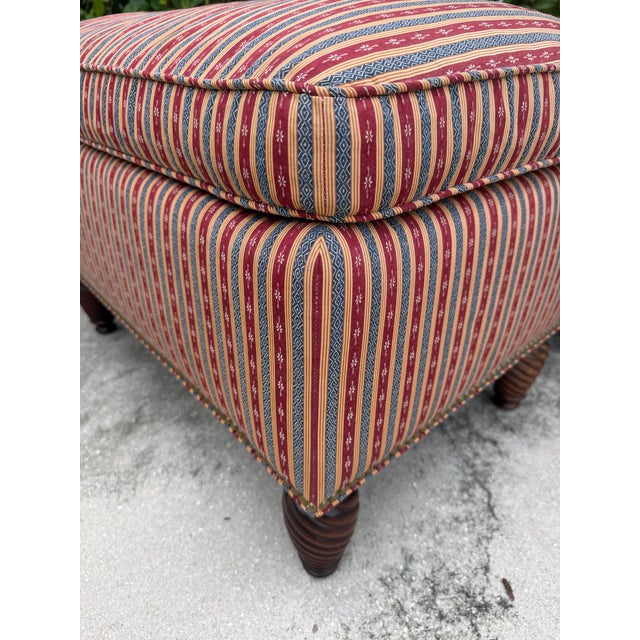Vintage English Style Upholstered Ottomans With Spiral Turned Legs by O. Henry House, a Pair For Sale - Image 4 of 12