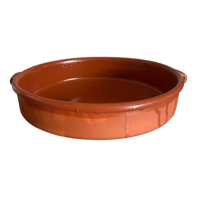 Vintage Spanish Terracotta Glazed Cazuela Dish For Sale