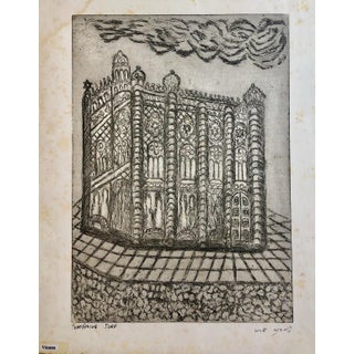 Dora Szampanier, Vienna Austria Jewish Memorial Etching Destroyed Synagogue Folk Art Judaica For Sale