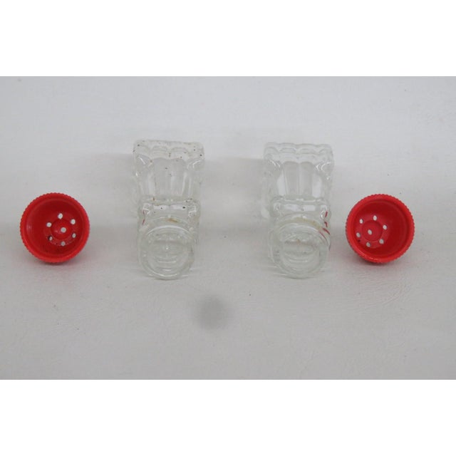 Mid 20th Century Mid Century Modern Pressed Glass Salt and Pepper Shakers Pair of 2 With Red Tops For Sale - Image 13 of 15