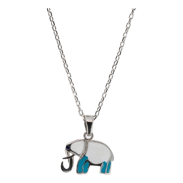 Sterling Silver Turquoise Elephant Necklace For Sale