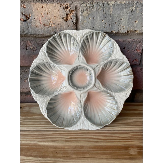 Antique French Majolica Sarreguemines Oyster Plate, Circa 1920s For Sale - Image 9 of 10