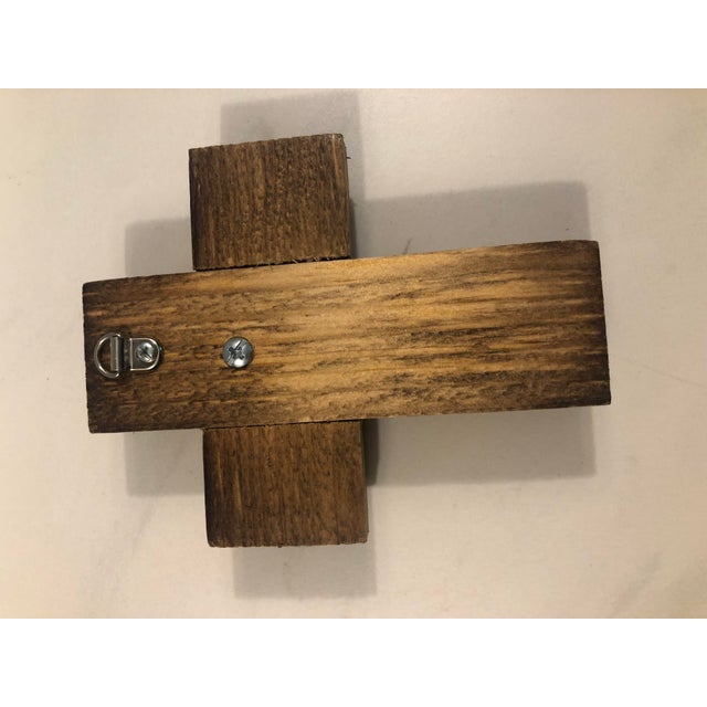 Mexican 1990s Mexican Pewter on Wood Cross Wall Plaque For Sale - Image 3 of 7