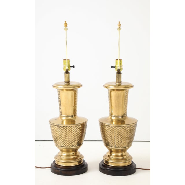 Gold 1980s Mid-Century Modern Frederick Cooper Brass Table Lamps - Pair For Sale - Image 8 of 8