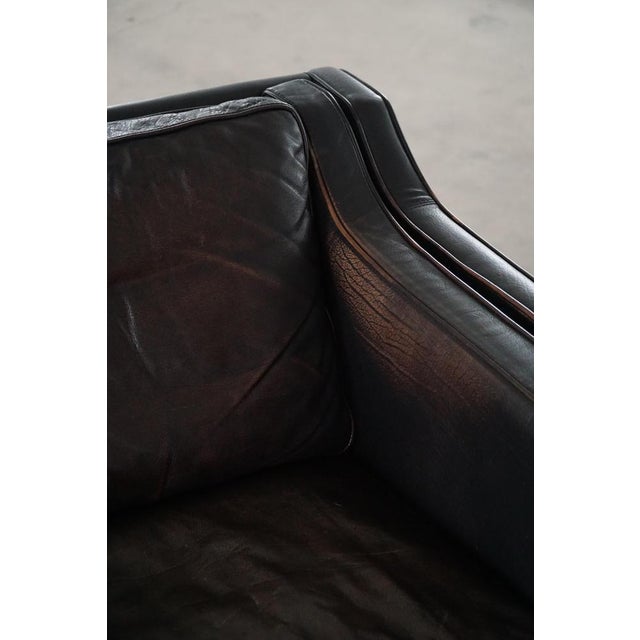 1960s Mid-Century 2-Seater Sofa in Patinated Black Leather from Mogens Hansen,1970s For Sale - Image 5 of 18