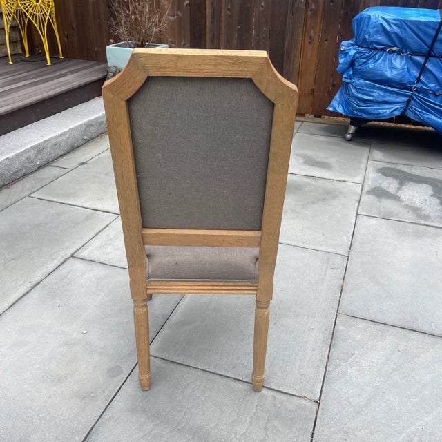 Wood Restoration Hardware Custom Louis XVI Dining Chairs – Set of 6, Belgian Linen, Weathered Oak For Sale - Image 7 of 11