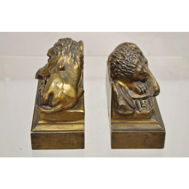 Pair of Antique Swiss Guard Bronze Lion Bookends Helvetiorum Fidei Ac Virtuti "Jb 1570" For Sale - Image 11 of 12