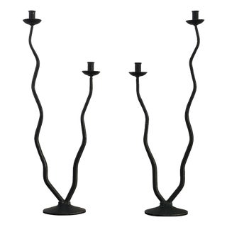 Postmodern Brutalist Wrought Iron Candlesticks by Hysteria Design, France, 1980s, Set of 2 For Sale