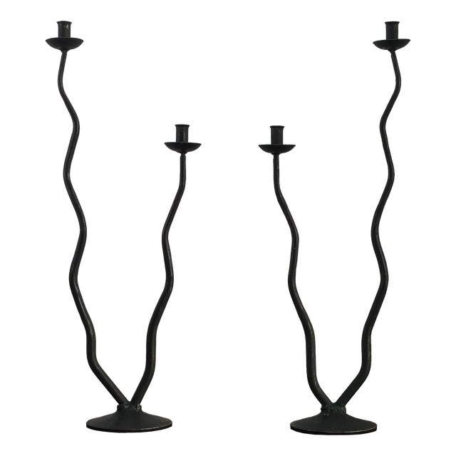Postmodern Brutalist Wrought Iron Candlesticks by Hysteria Design, France, 1980s, Set of 2 For Sale