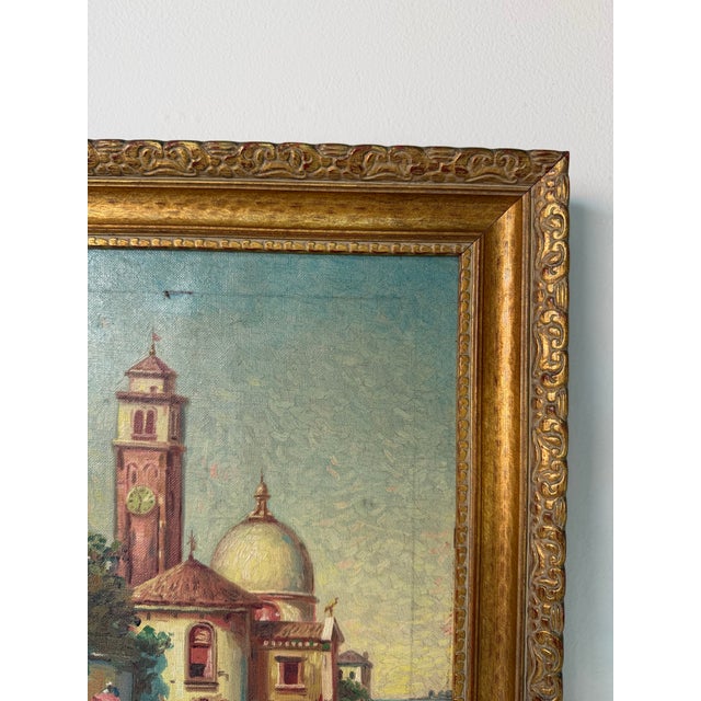 1950’s Vintage B. Hensel Impressionist European Canal Landscape Oil Painting, Wood Frame For Sale In Miami - Image 6 of 12