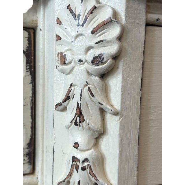 White Distressed French Country Gustavian Style Vanity & Matching Scroll Mirror For Sale In Greensboro - Image 6 of 11
