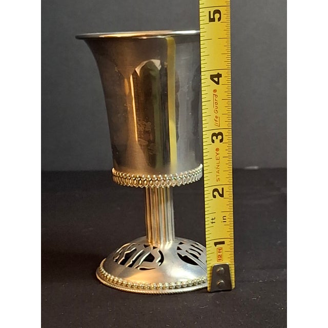 1990s Israeli Sterling Silver Kiddush Cup Cutout Hebrew Blessing Borei Pri Hagafen Netafim For Sale - Image 11 of 15