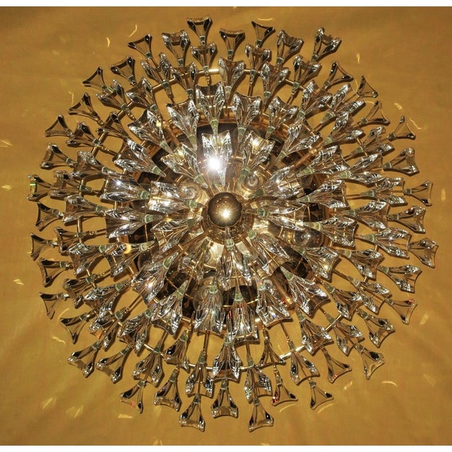 Italian Gilt Brass and Crystal Ceiling Lamp from Stilkronen, 1970s For Sale - Image 4 of 11