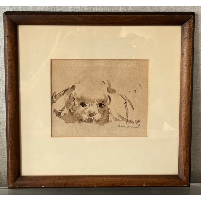 1920s Louis Remmell (American 1920's) Impressionist Ink Wash Drawing - Portrait of a Puppy Dog For Sale - Image 5 of 6