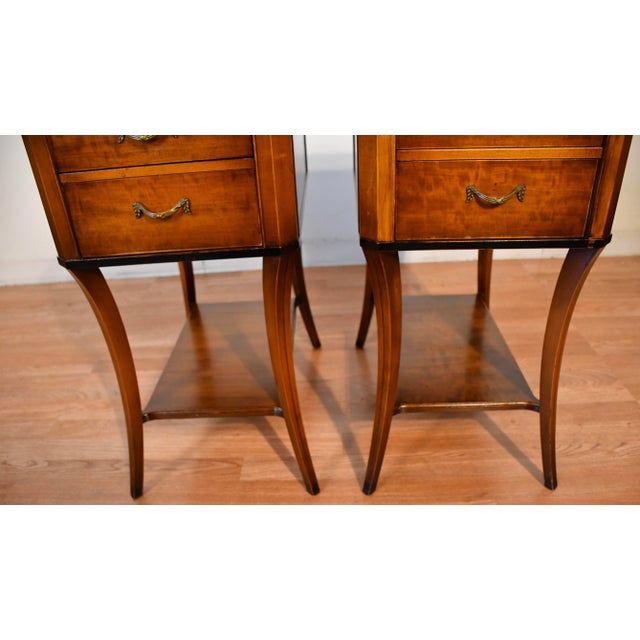 1940s Shaw Decorating Corp English Regency Satinwood Pair Side Tables End Tables For Sale - Image 6 of 14