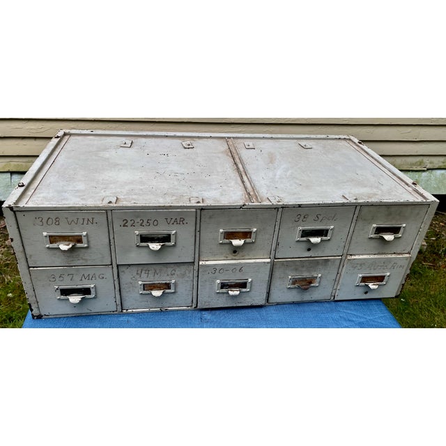 Industrial 1920s Industrial Steel Age File Cabinet 10 Drawers Label Drawer Pulls For Sale - Image 3 of 4